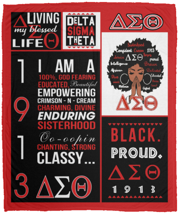 Black Proud 1913 Delta Sigma Theta Sorority Girl Fleece Blanket Art Print Black Girl Blanket - 50x60