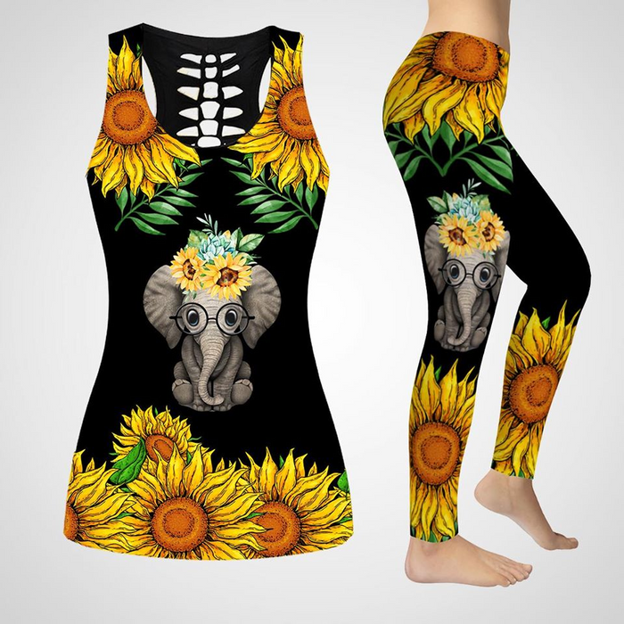 Sunflower Elephant Combo Tank Top And Legging